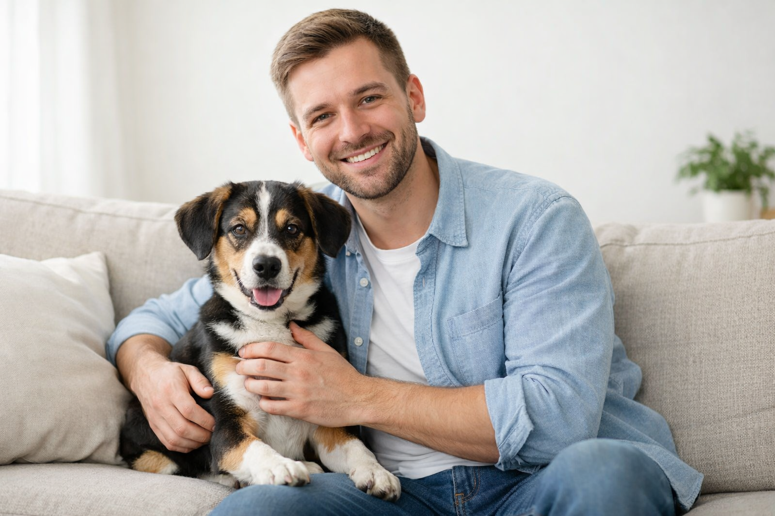 nouveau propriétaire avec son chien à la maison