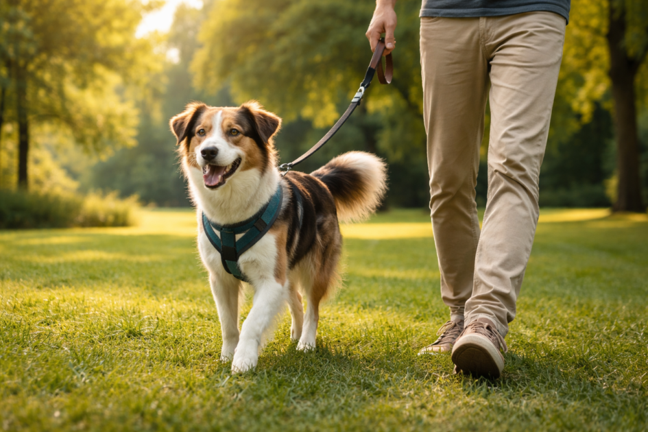 harnais anti traction chien utilisé lors d’une promenade
